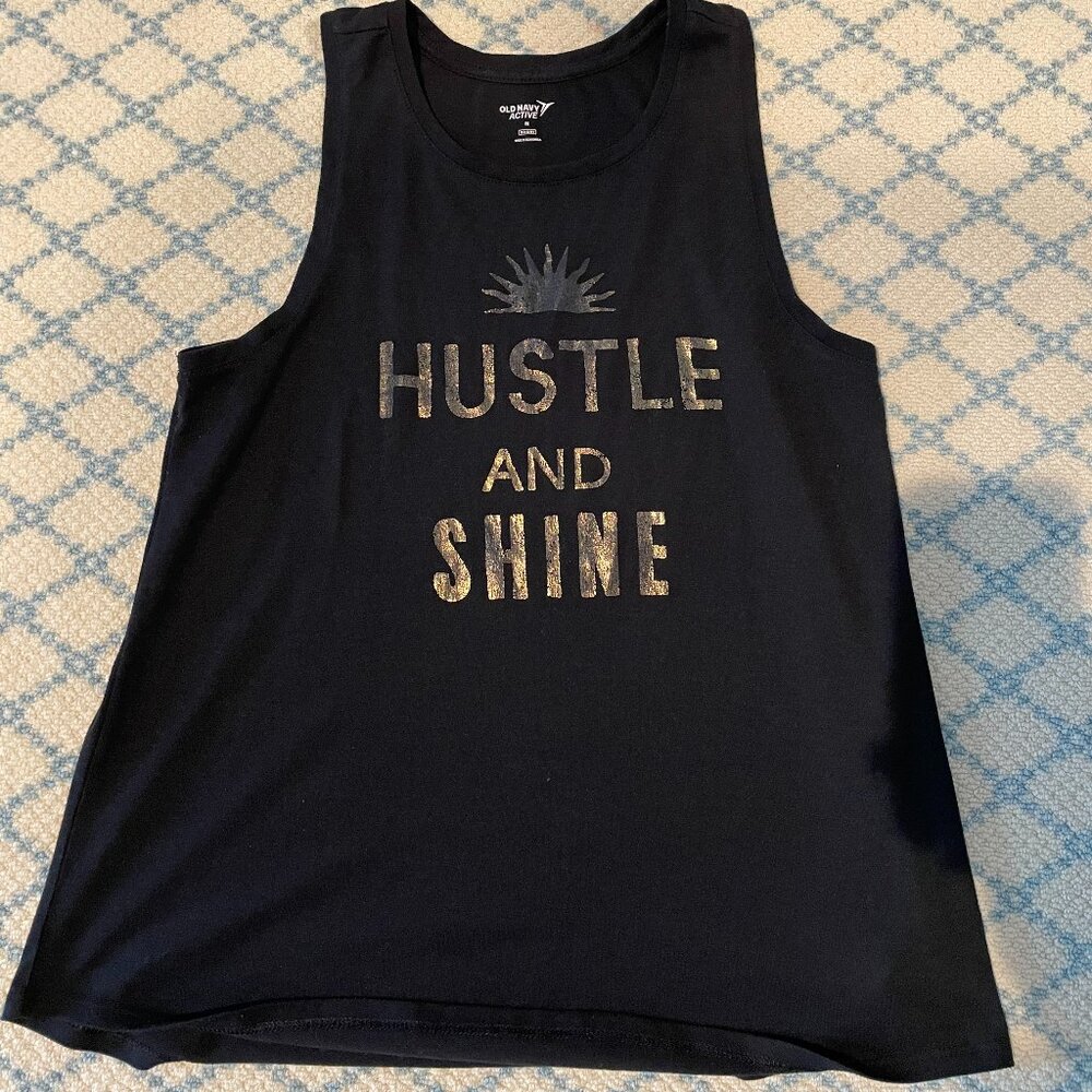 Black Workout Tank "Hustle and Shine" print